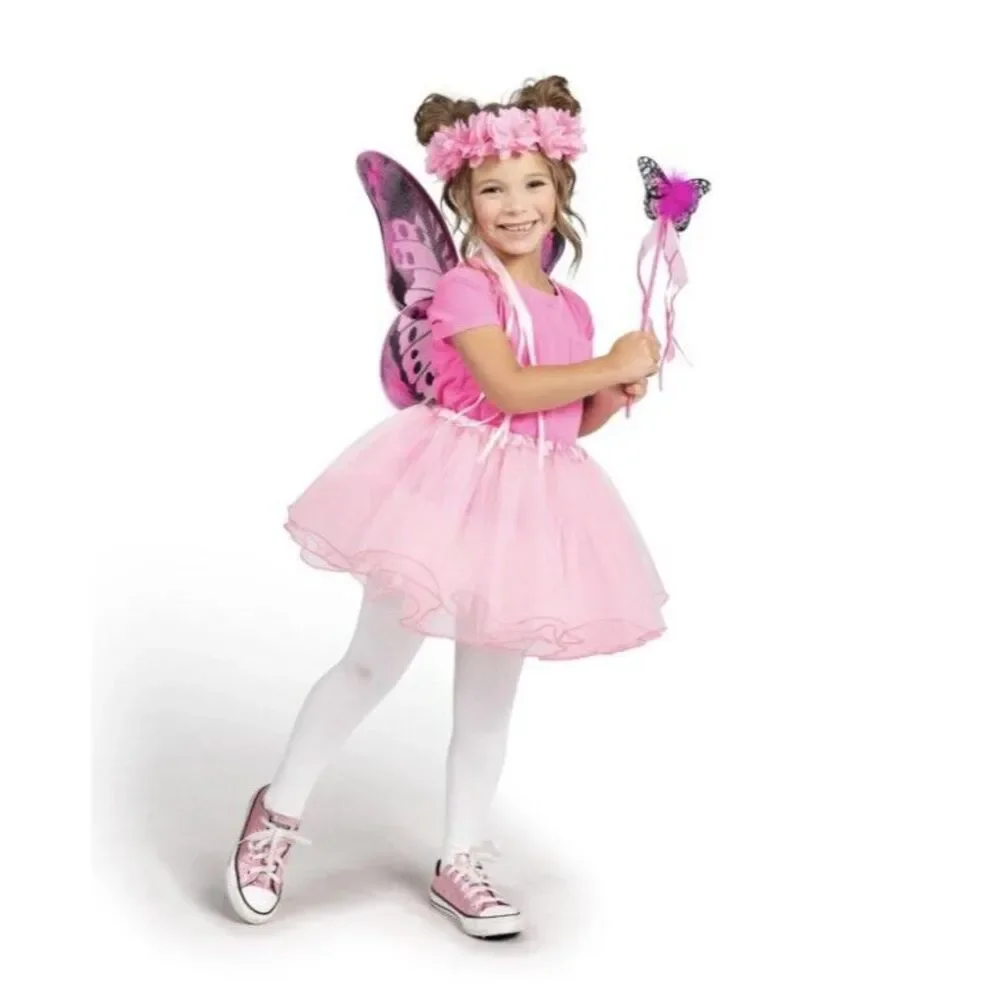 Fairy Costume Set Tutu Wings Headband Wand Lightweight Girls Dress up Dance Pink